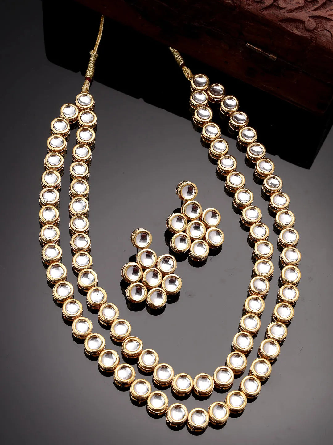 Gold-Plated Kundan Jewellery Set Necklace and Earrings