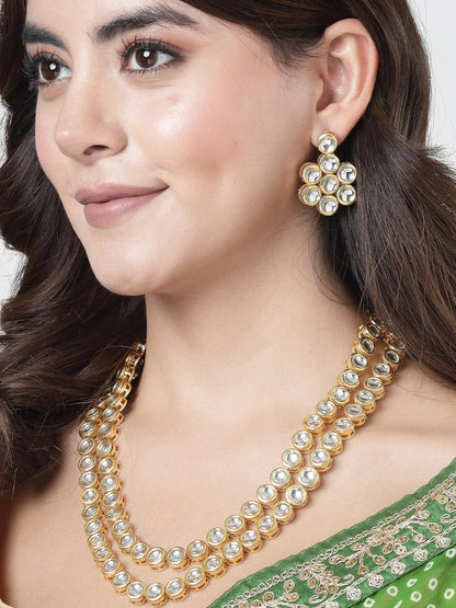 Gold-Plated Kundan Jewellery Set Necklace and Earrings