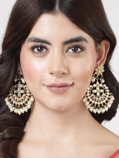 Gold-Plated Kundan Studded Chandbali Earrings