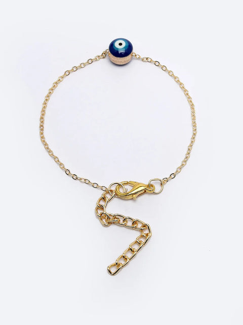 Gold-Toned  Blue Evil Eye Studded Adjustable Bracelet