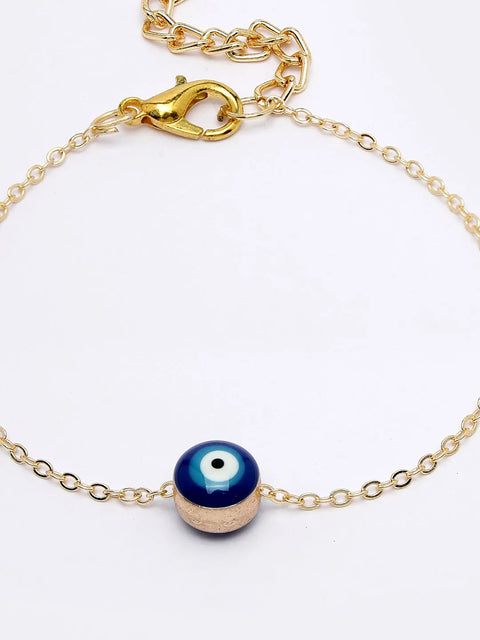 Gold-Toned  Blue Evil Eye Studded Adjustable Bracelet