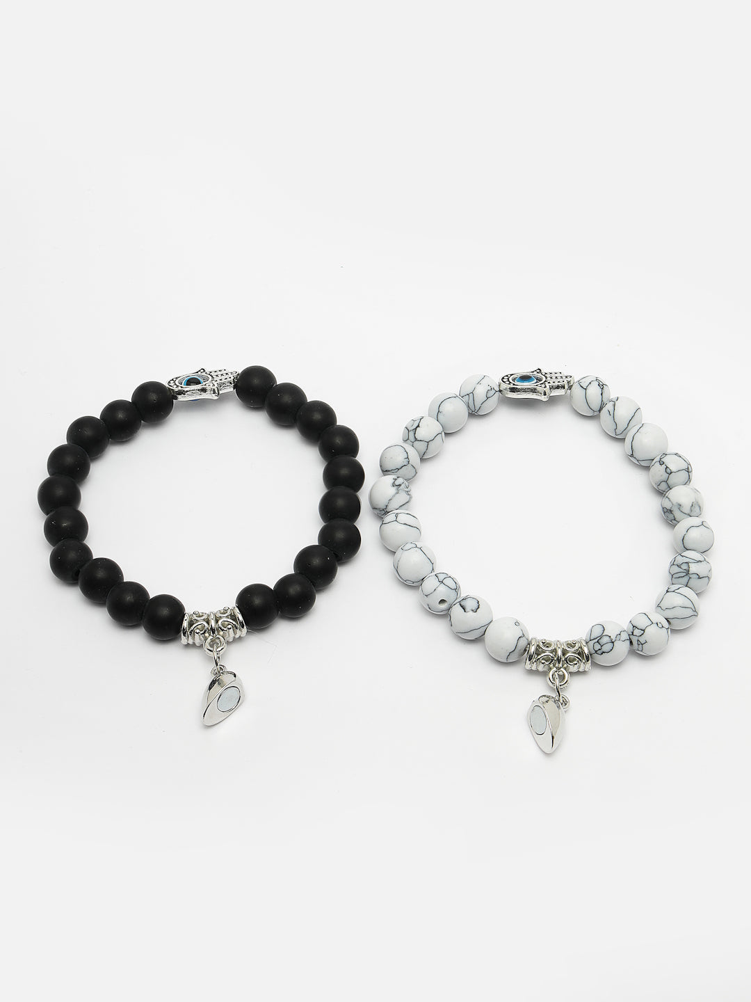 Unisex Set of 2 Black &amp; White Marbel Crystal Bracelet