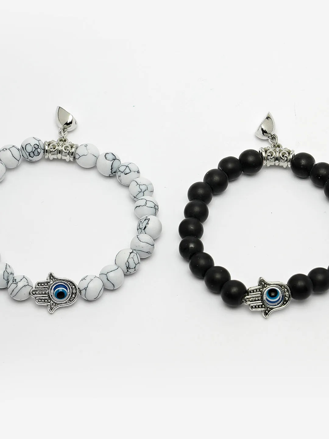 Unisex Set of 2 Black &amp; White Marbel Crystal Bracelet