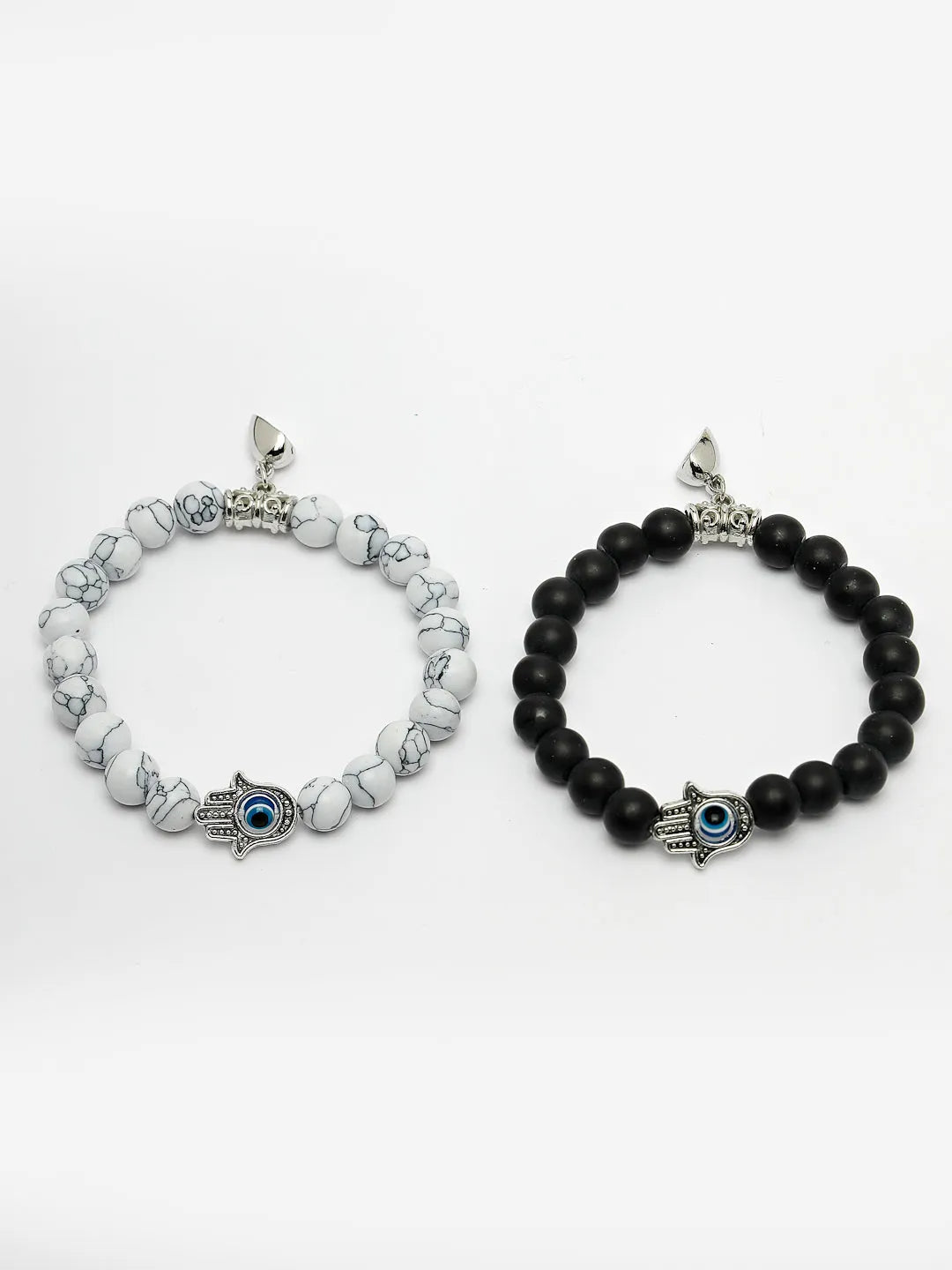 Unisex Set of 2 Black &amp; White Marbel Crystal Bracelet