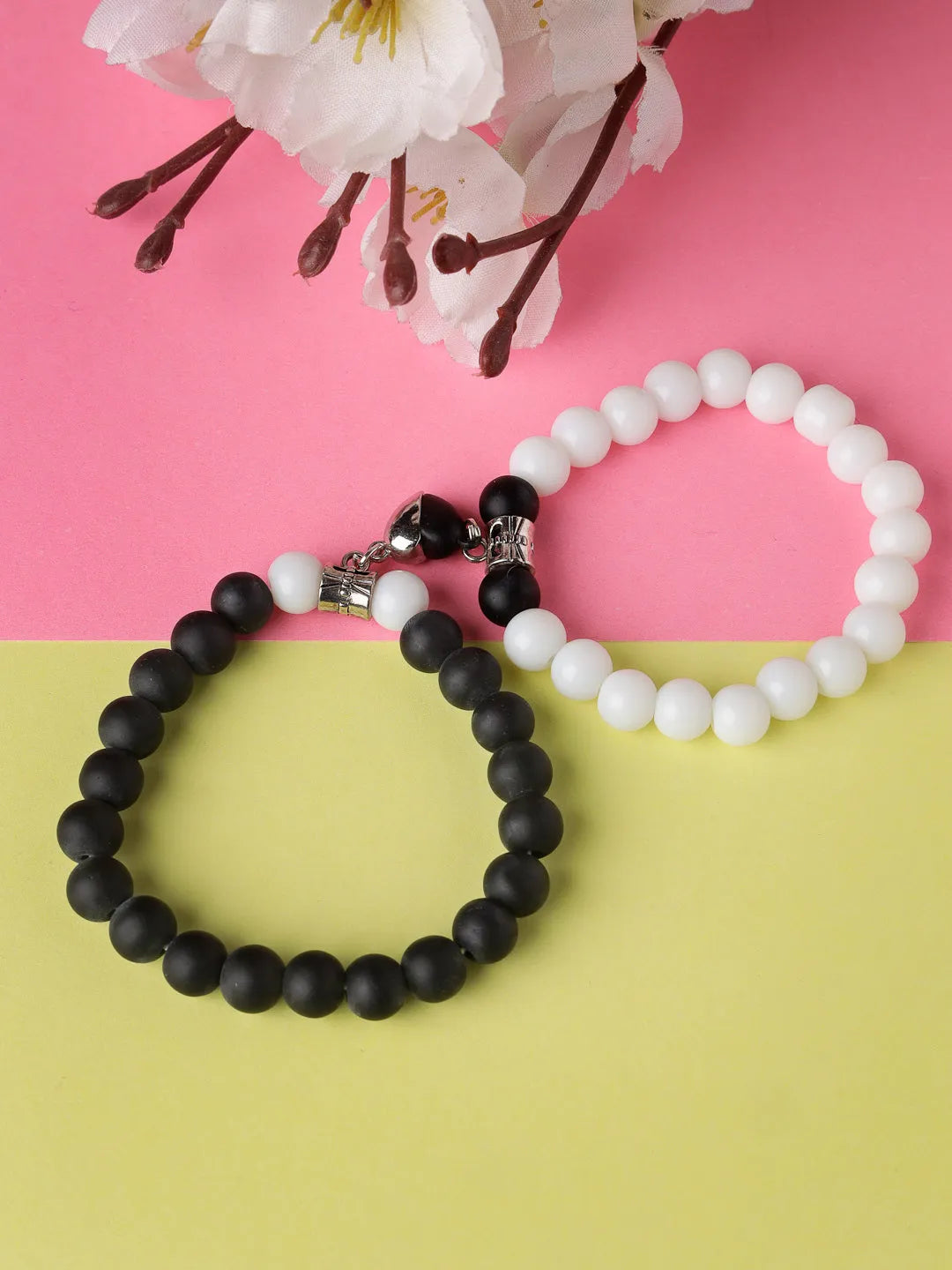 Unisex Set of 2 Black &amp; White Handcrafted Bracelet