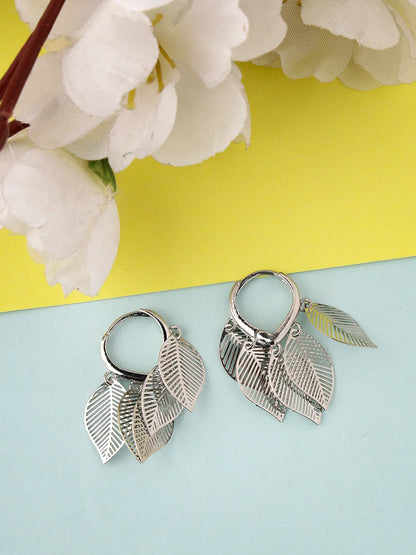 Silver-Toned Leaf Shaped Drop Earrings