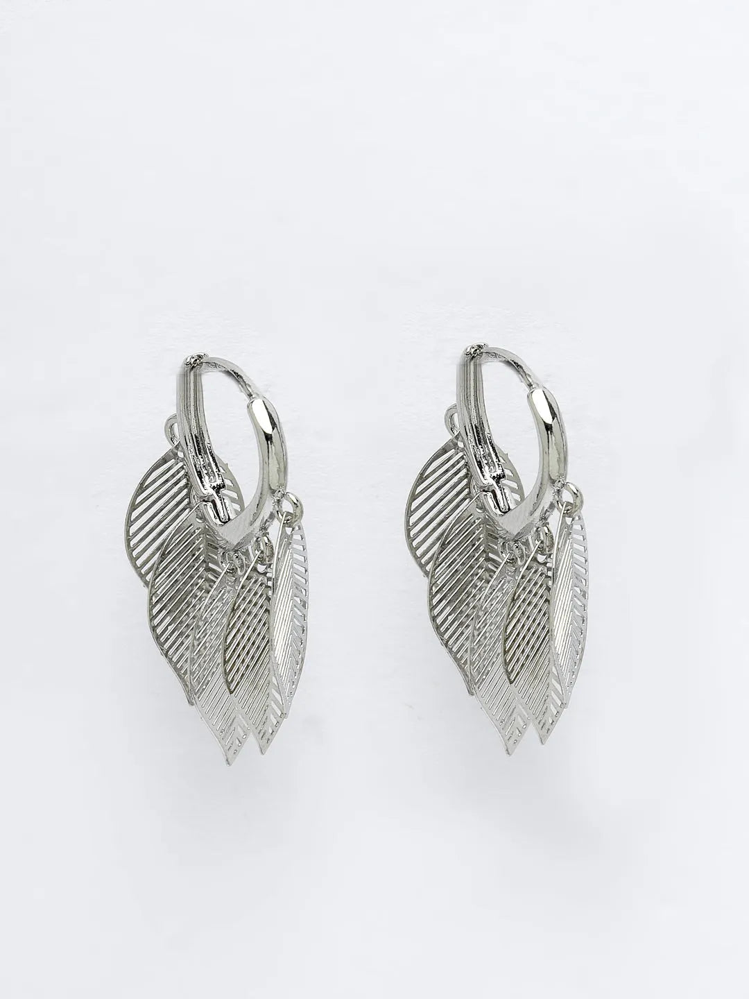 Silver-Toned Leaf Shaped Drop Earrings