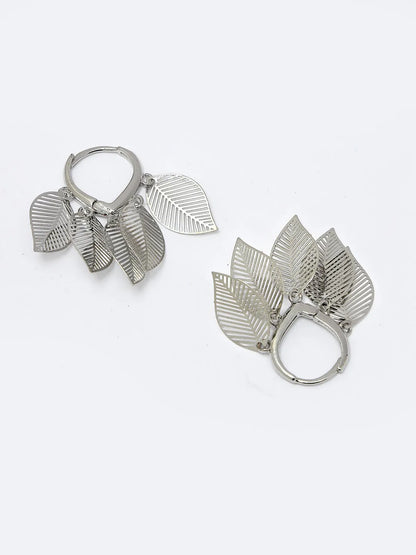 Silver-Toned Leaf Shaped Drop Earrings