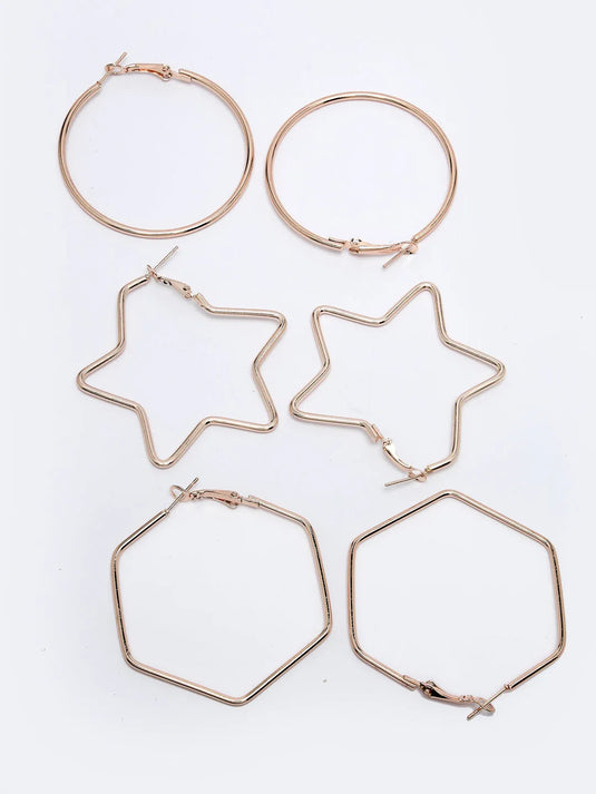 Set Of 3 Gold-Toned Geometric Hoop Earrings