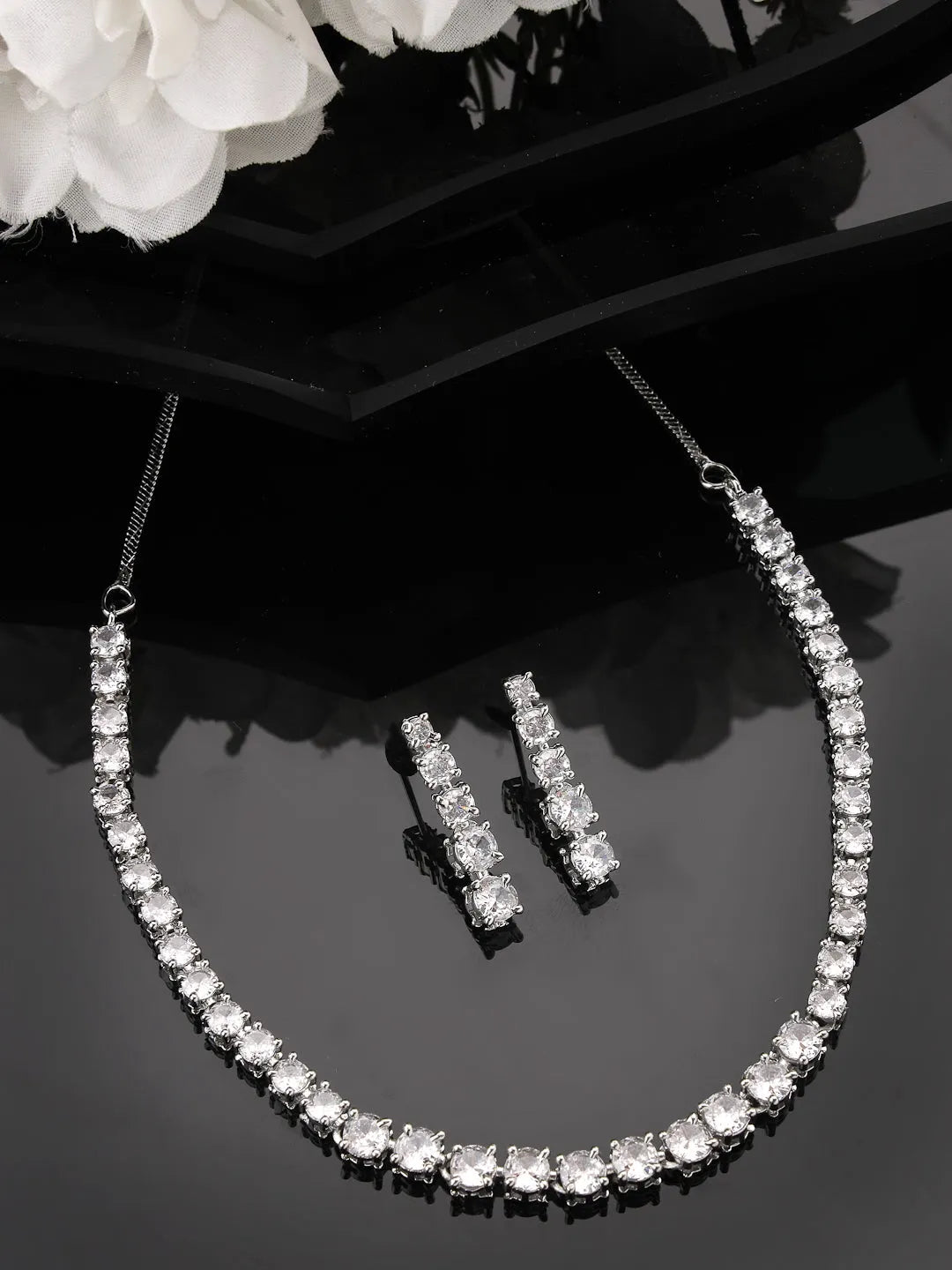 silver plated CZ stone handcrafted jewellery set