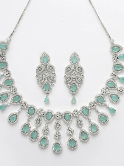 silver plated &amp; Turquoise CZ stone handcrafted jewellery set