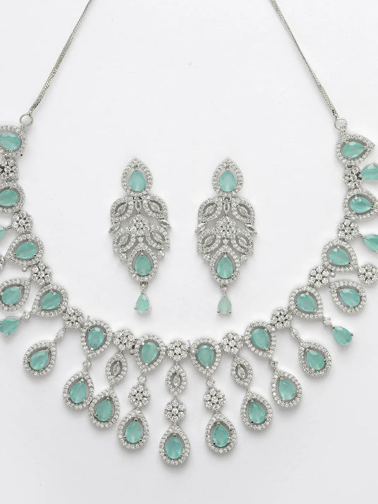 silver plated &amp; Turquoise CZ stone handcrafted jewellery set