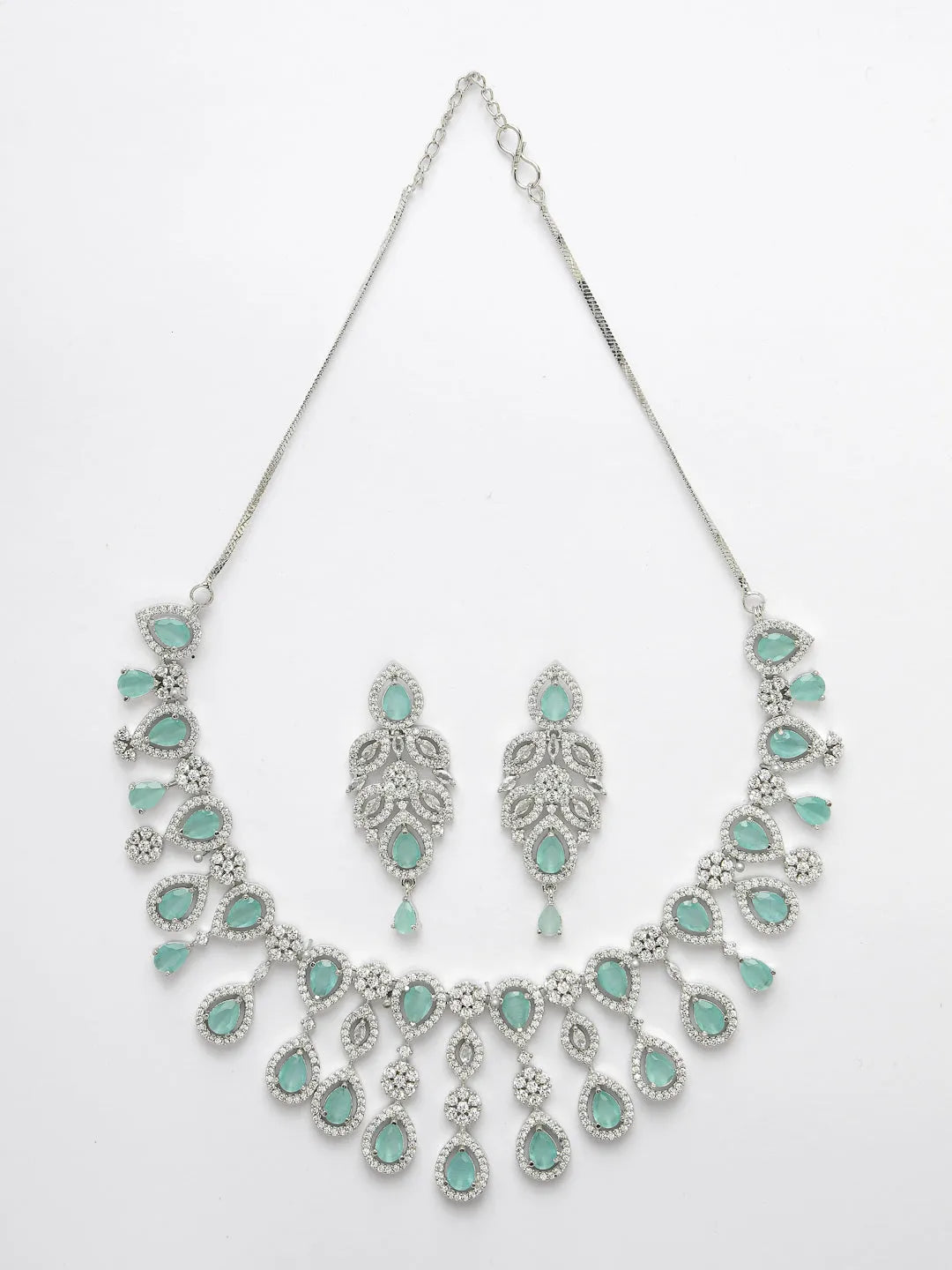 silver plated &amp; Turquoise CZ stone handcrafted jewellery set