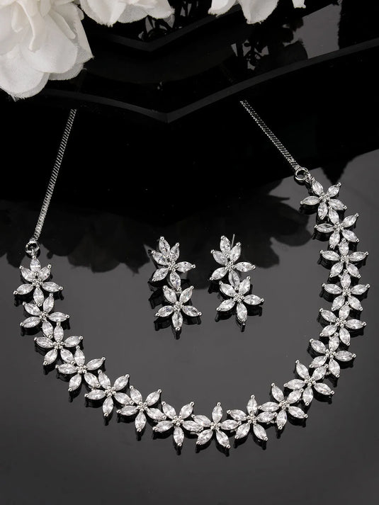 silver plated CZ stone handcrafted jewellery set