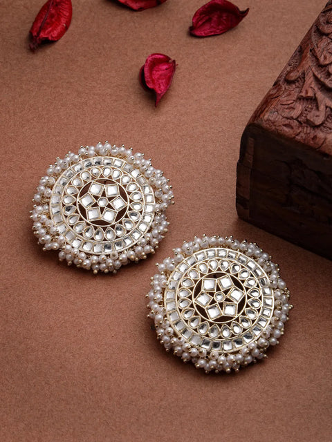 Gold-Toned Circular Kundan Studs Earrings