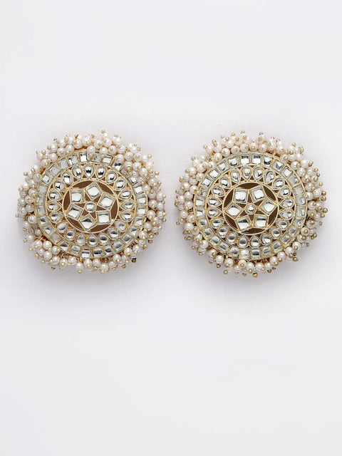 Gold-Toned Circular Kundan Studs Earrings