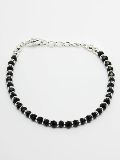 Silver-Toned &amp; Black Brass Rhodium-Plated Link Bracelet