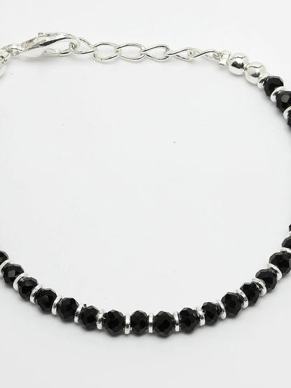 Silver-Toned &amp; Black Brass Rhodium-Plated Link Bracelet