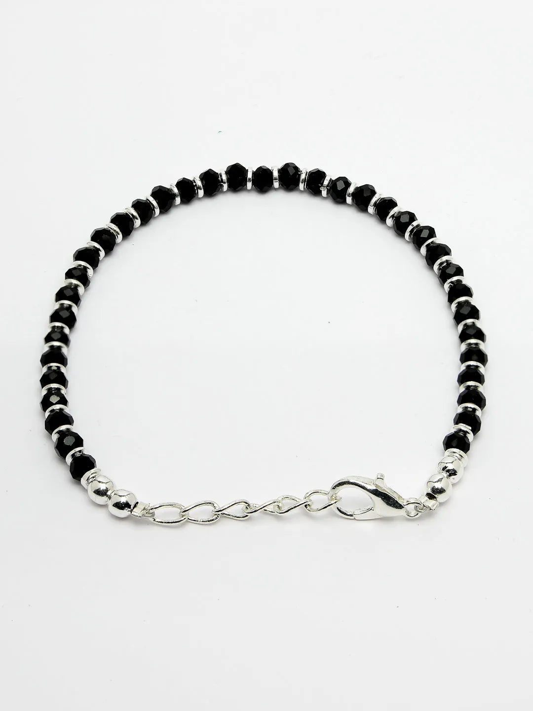 Silver-Toned &amp; Black Brass Rhodium-Plated Link Bracelet