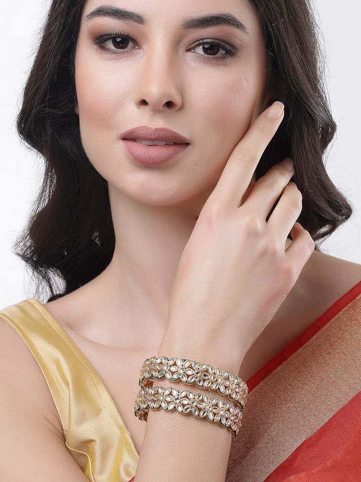 Women Set of 2 Gold-Plated Kundan-studded Bangles