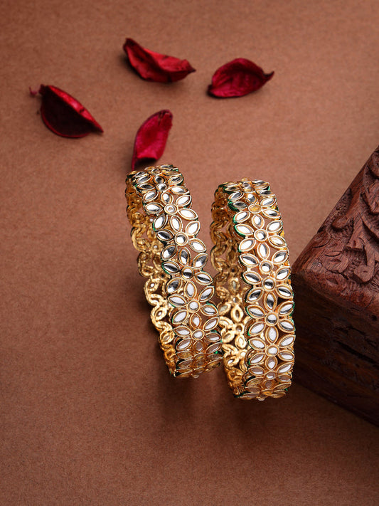 Women Set of 2 Gold-Plated Kundan-studded Bangles