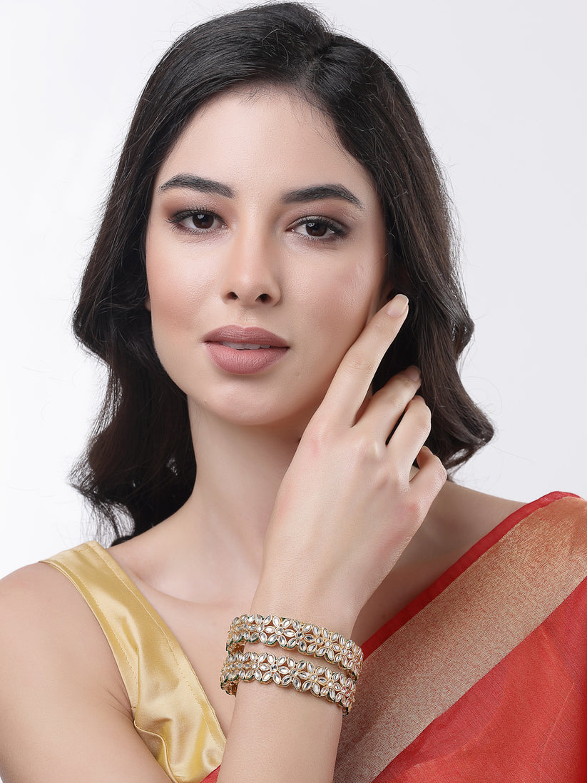 Women Set of 2 Gold-Plated Kundan-studded Bangles