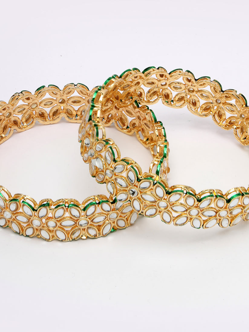 Women Set of 2 Gold-Plated Kundan-studded Bangles
