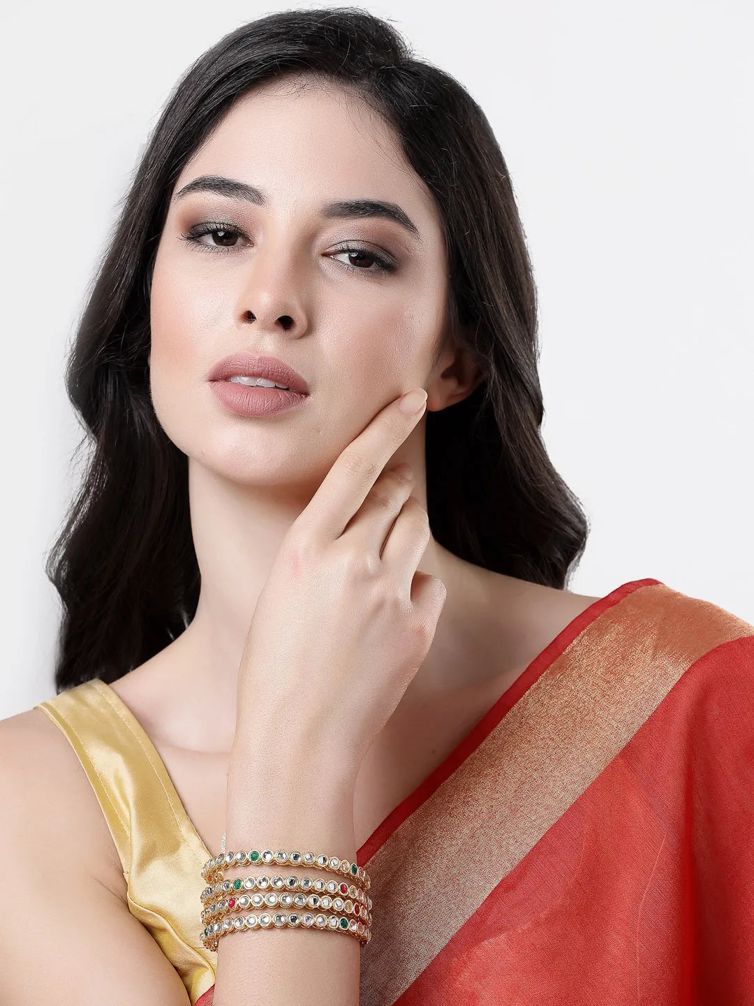 Set Of 4 Gold-Plated Kundan-Studded Bangle