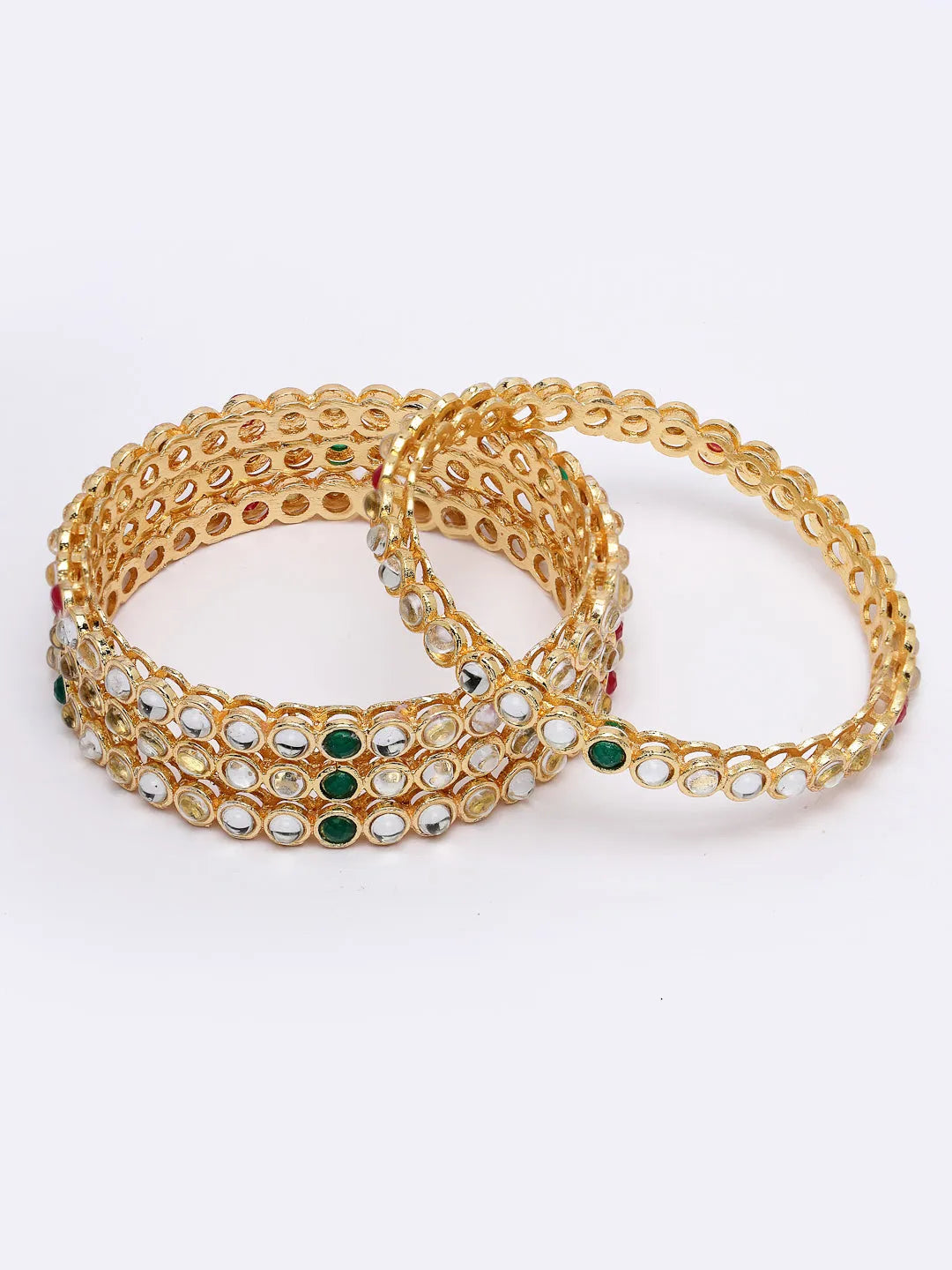 Set Of 4 Gold-Plated Kundan-Studded Bangle