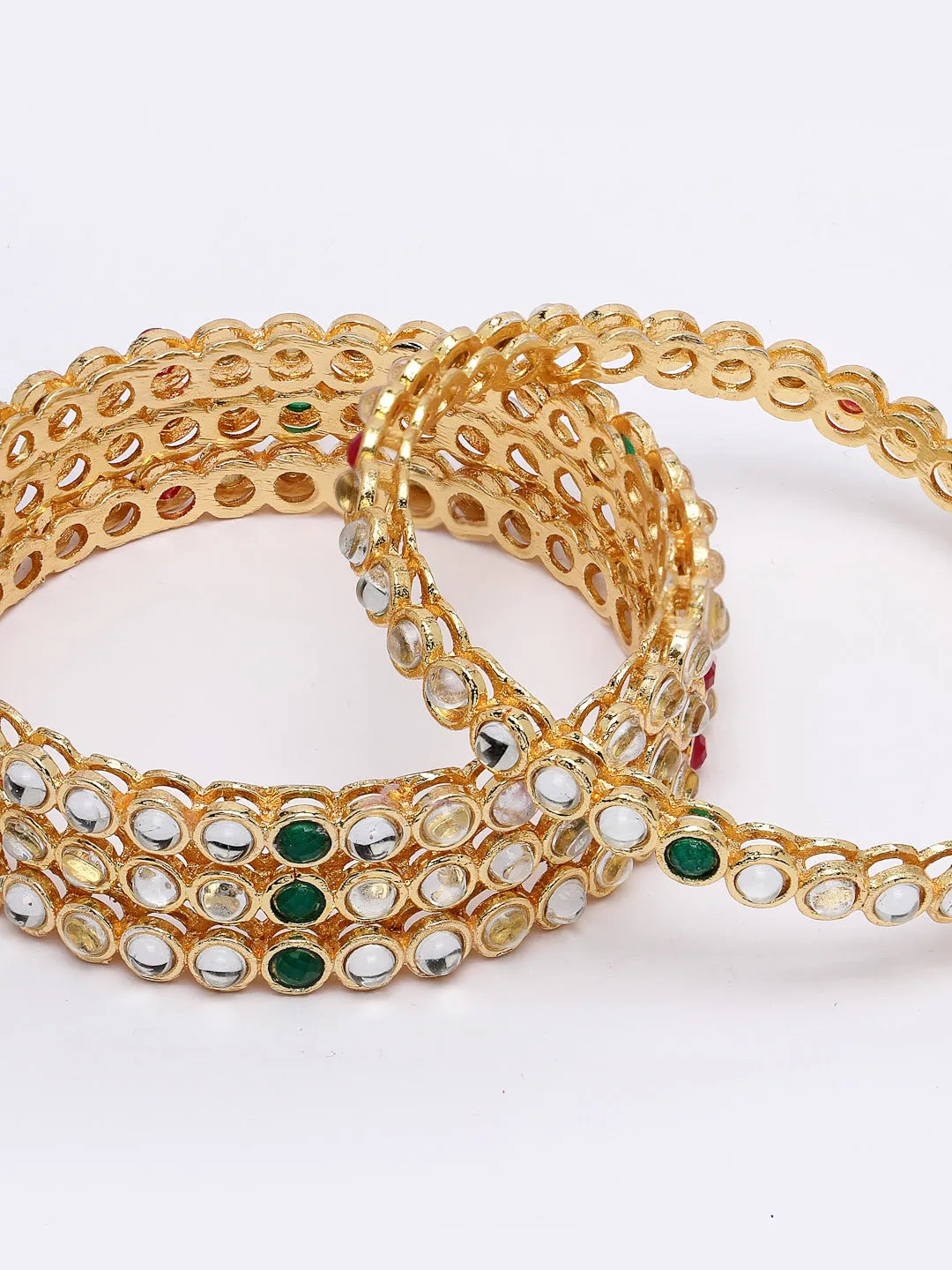 Set Of 4 Gold-Plated Kundan-Studded Bangle