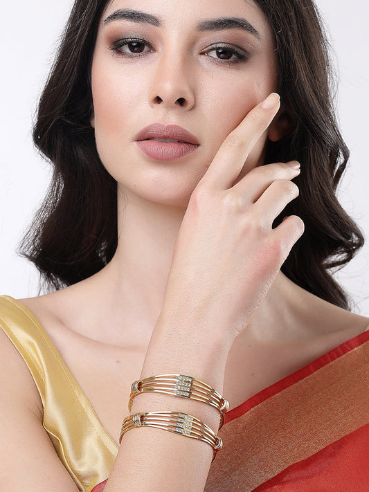 Women Set of 2 Gold Plated American Diamond-Studded Bangles