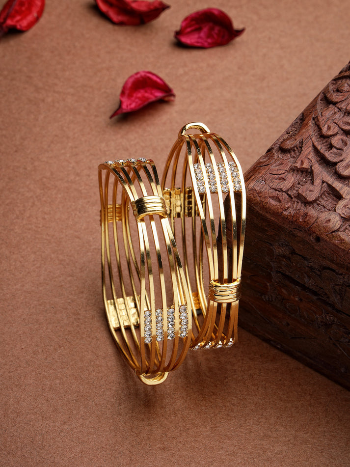 Women Set of 2 Gold Plated American Diamond-Studded Bangles