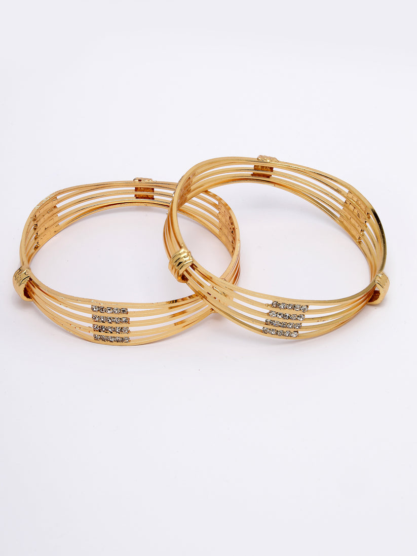 Women Set of 2 Gold Plated American Diamond-Studded Bangles