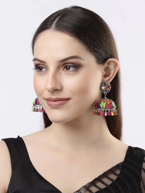 Multi Color Artificial Beads Brass-Plated Dome Shaped Jhumka Earrings