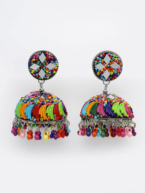 Multi Color Artificial Beads Brass-Plated Dome Shaped Jhumka Earrings