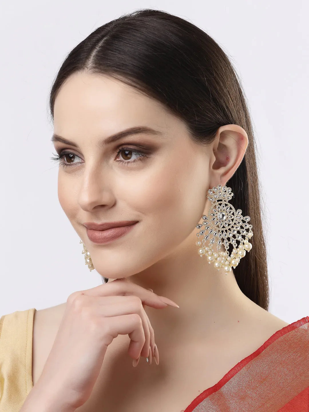 Gold-Plated Kundan Chandbali Earrings