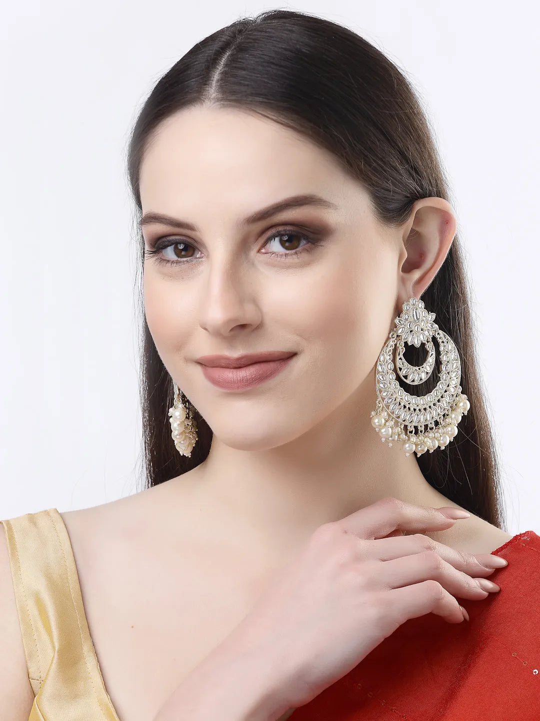 Gold-Plated Kundan Handcrafted Chandbalis Earrings