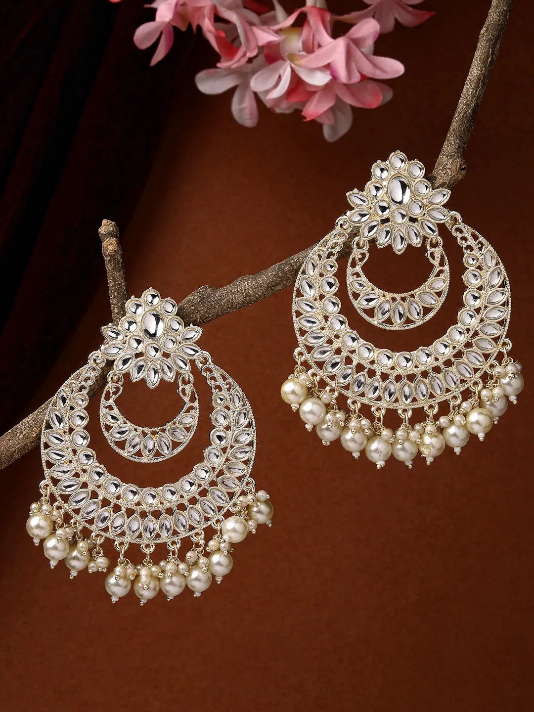 Gold-Plated Kundan Handcrafted Chandbalis Earrings