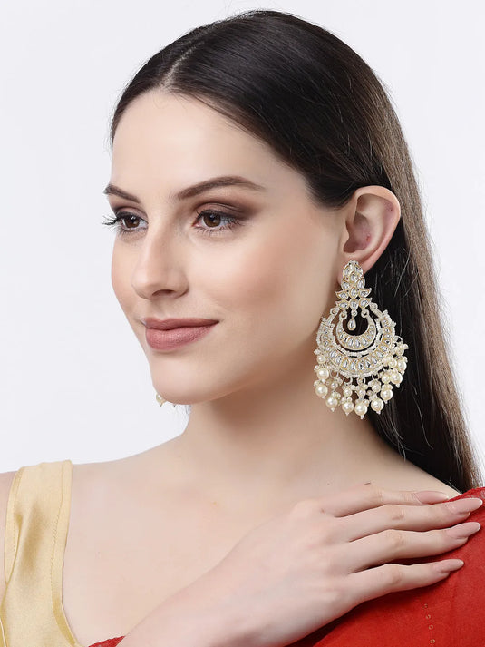 Gold-Plated Kundan Chandbalis Earrings