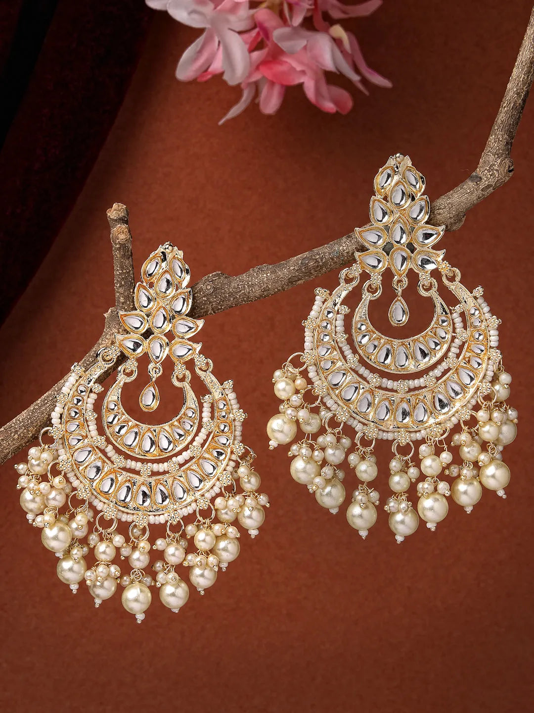 Gold-Plated Kundan Chandbalis Earrings