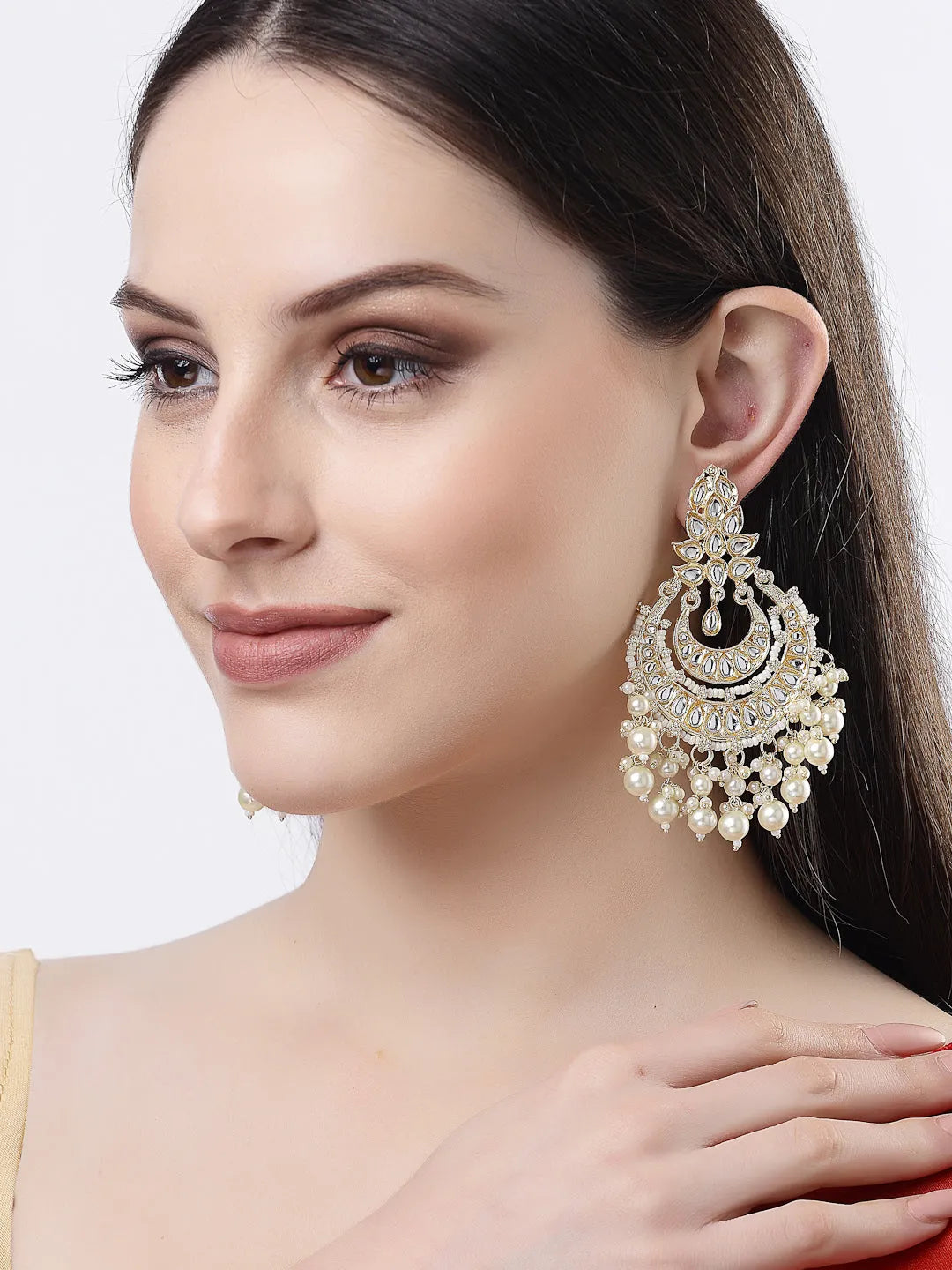 Gold-Plated Kundan Chandbalis Earrings