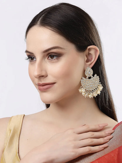 Gold-Plated Kundan Chandbalis Earrings