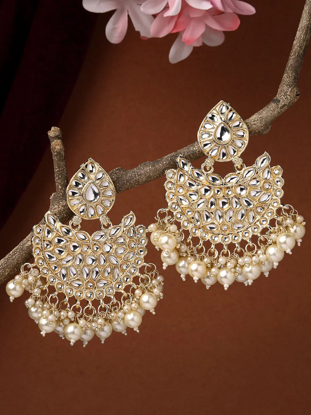 Gold-Plated Kundan Chandbalis Earrings