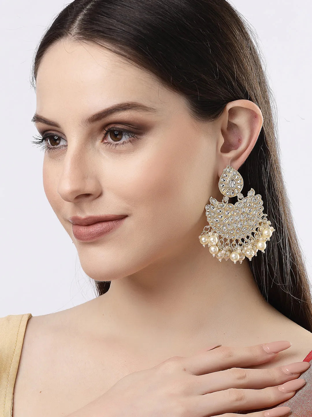 Gold-Plated Kundan Chandbalis Earrings