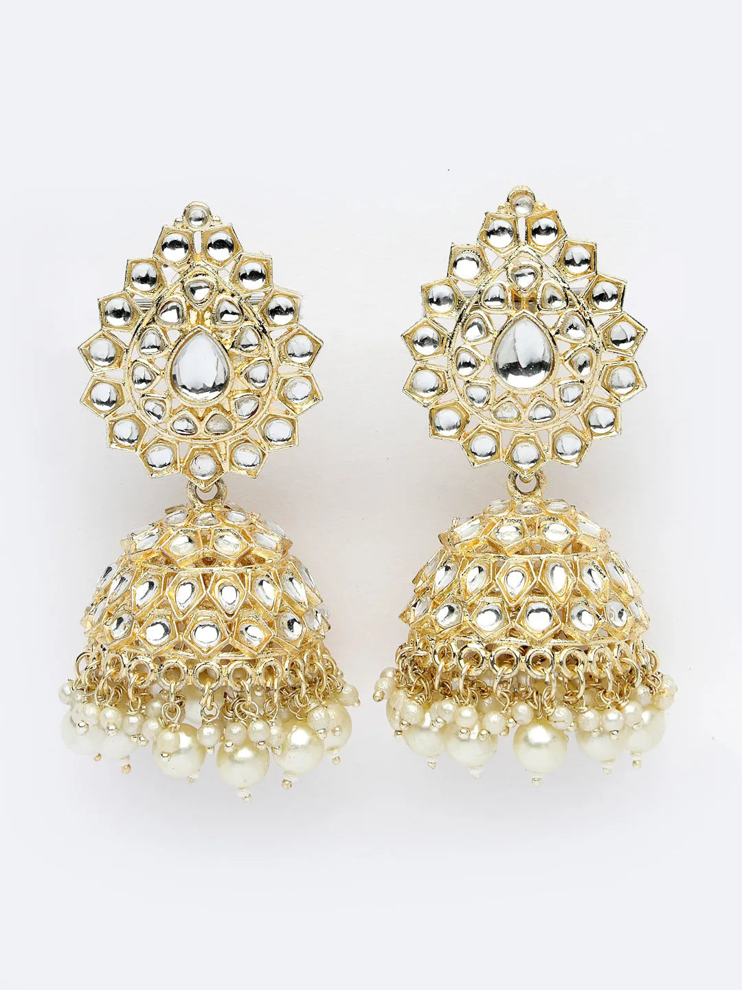 Gold-Plated Handcrafted Kundan Dome Shaped Jhumka Earrings