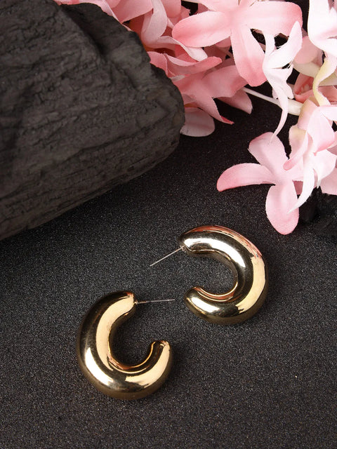 Gold-Plated Circular-Shaped Half Hoop Earrings