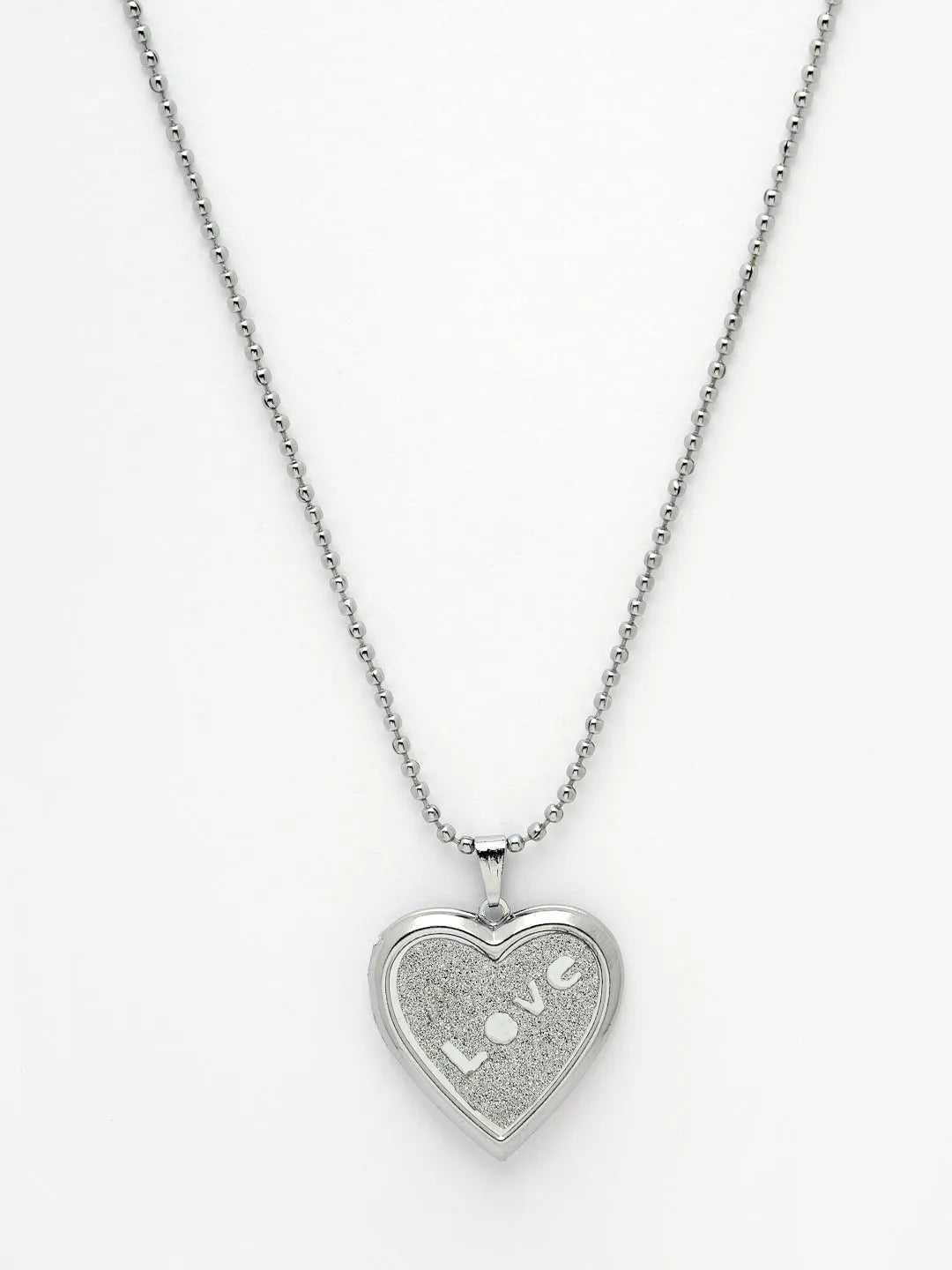 Men silver plated heart shaped pendent with picture frame and chain