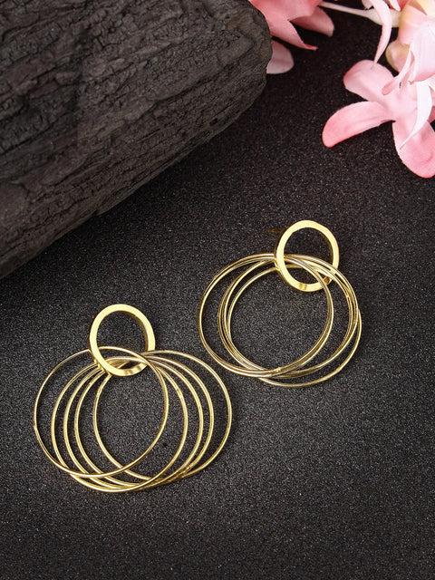 Golden Linked Round Circle Attached Drop Earrings