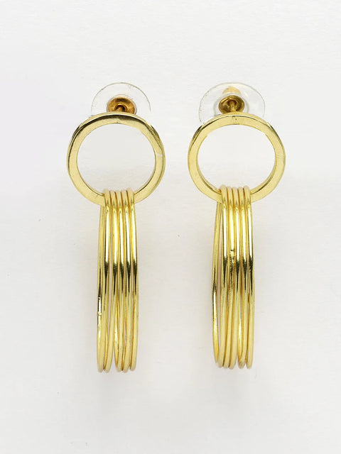 Golden Linked Round Circle Attached Drop Earrings