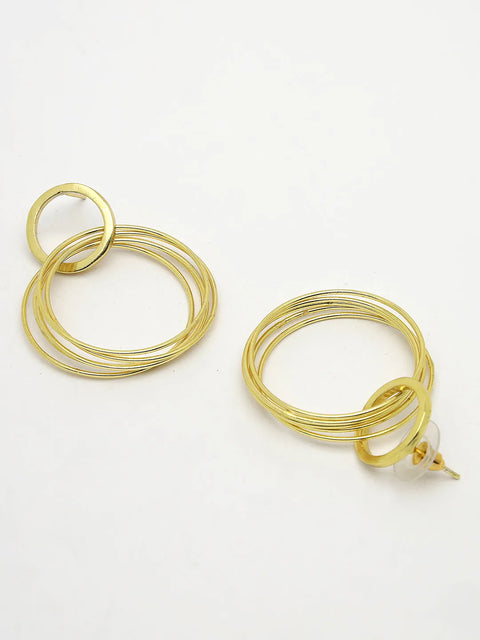 Golden Linked Round Circle Attached Drop Earrings